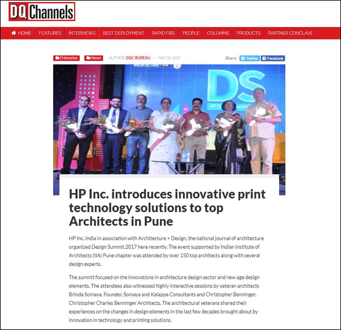 HP Inc. introduces innovative print technology solutions to top Architects in Pune, DQ channels - May 2017